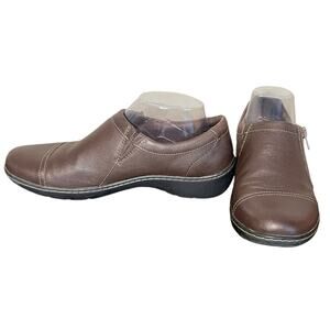 CLARKS Cora Giny Dark Brown Tumbled Leather Loafer Women’s‎ Size 9